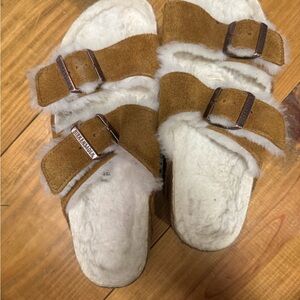 Birkenstock Brown Suede Clog with Cream Shearling Lining
